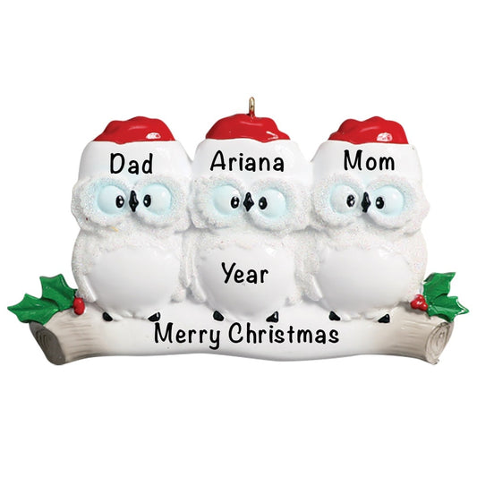 160-3 Owl Family of 3 Personalized Christmas Ornament