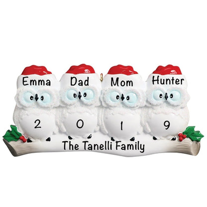 160-4 Owl Family of 4 Personalized Christmas Ornament - Blank