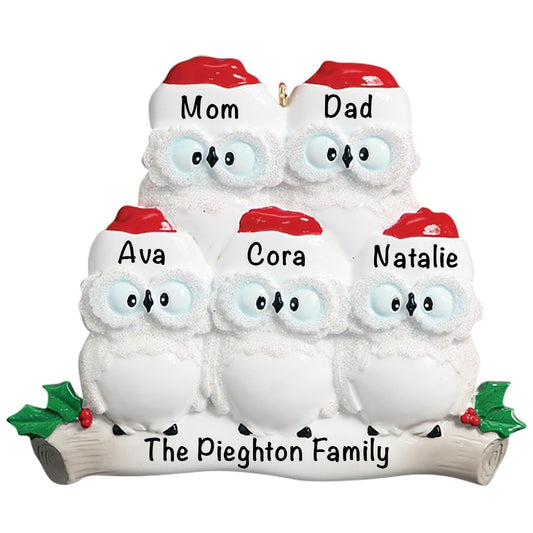 160-5 Owl Family of 5 Personalized Christmas Ornament