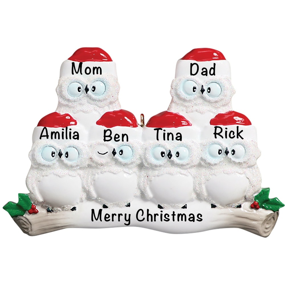 160-6 Owl Family of 6 Personalized Christmas Ornament