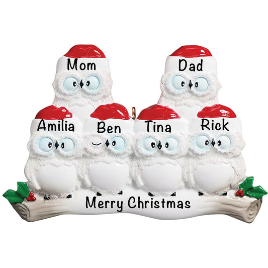 160-6 Owl Family of 6 Personalized Christmas Ornament