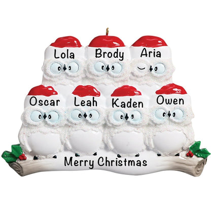 160-7 Owl Family of 7 Personalized Christmas Ornament