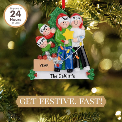 Decorating The Tree Family of 4 Christmas Ornament