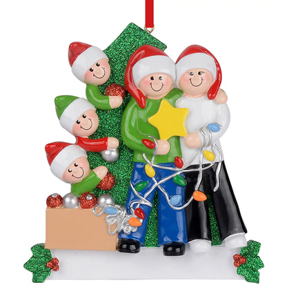 Decorating The Tree Family of 5 Christmas Ornament