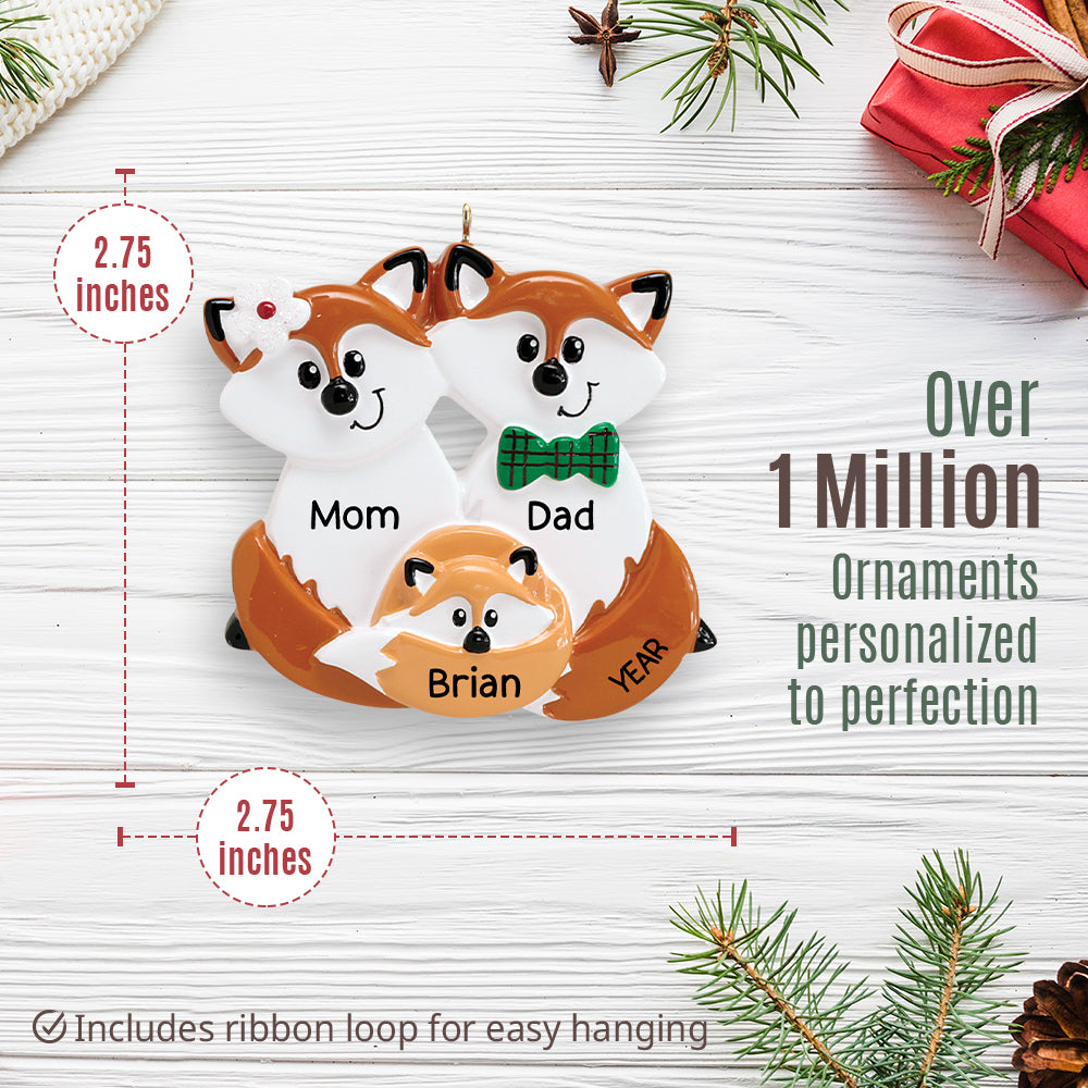 Fox Family of 3 Christmas Ornament