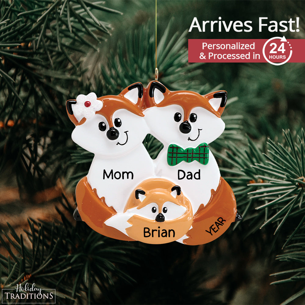 Fox Family of 3 Christmas Ornament