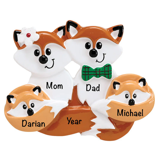 Fox Family of 4 Christmas Ornament