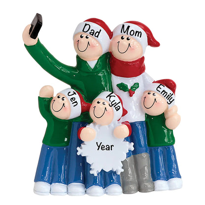 Selfie Family of 5 Christmas Ornament