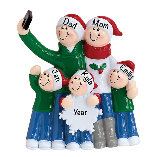 Selfie Family of 5 Christmas Ornament