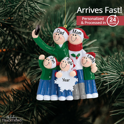 Selfie Family of 5 Christmas Ornament