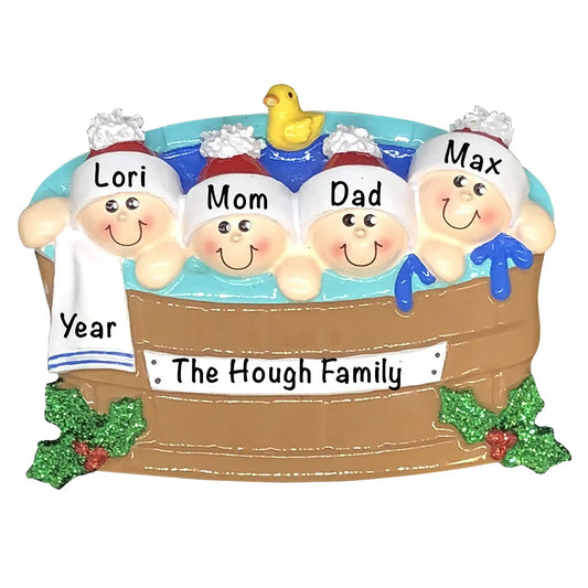 Hot Tub Family of 4 Personalized Ornament