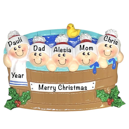 Hot Tub Family of 5 Christmas Ornament