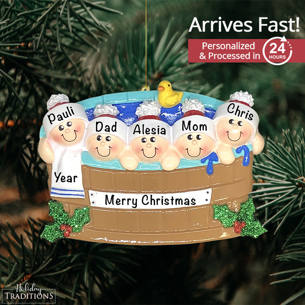 Hot Tub Family of 5 Christmas Ornament