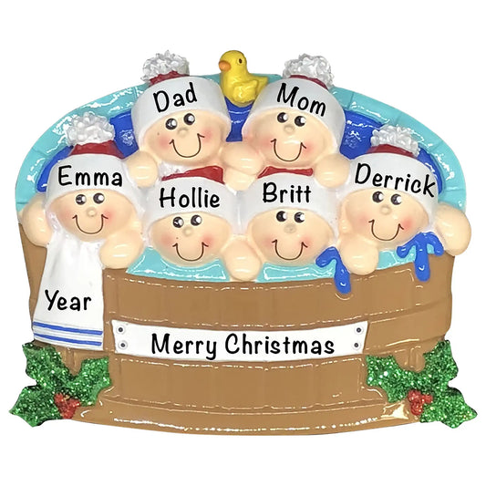 Hot Tub Family of 6 Christmas Ornament