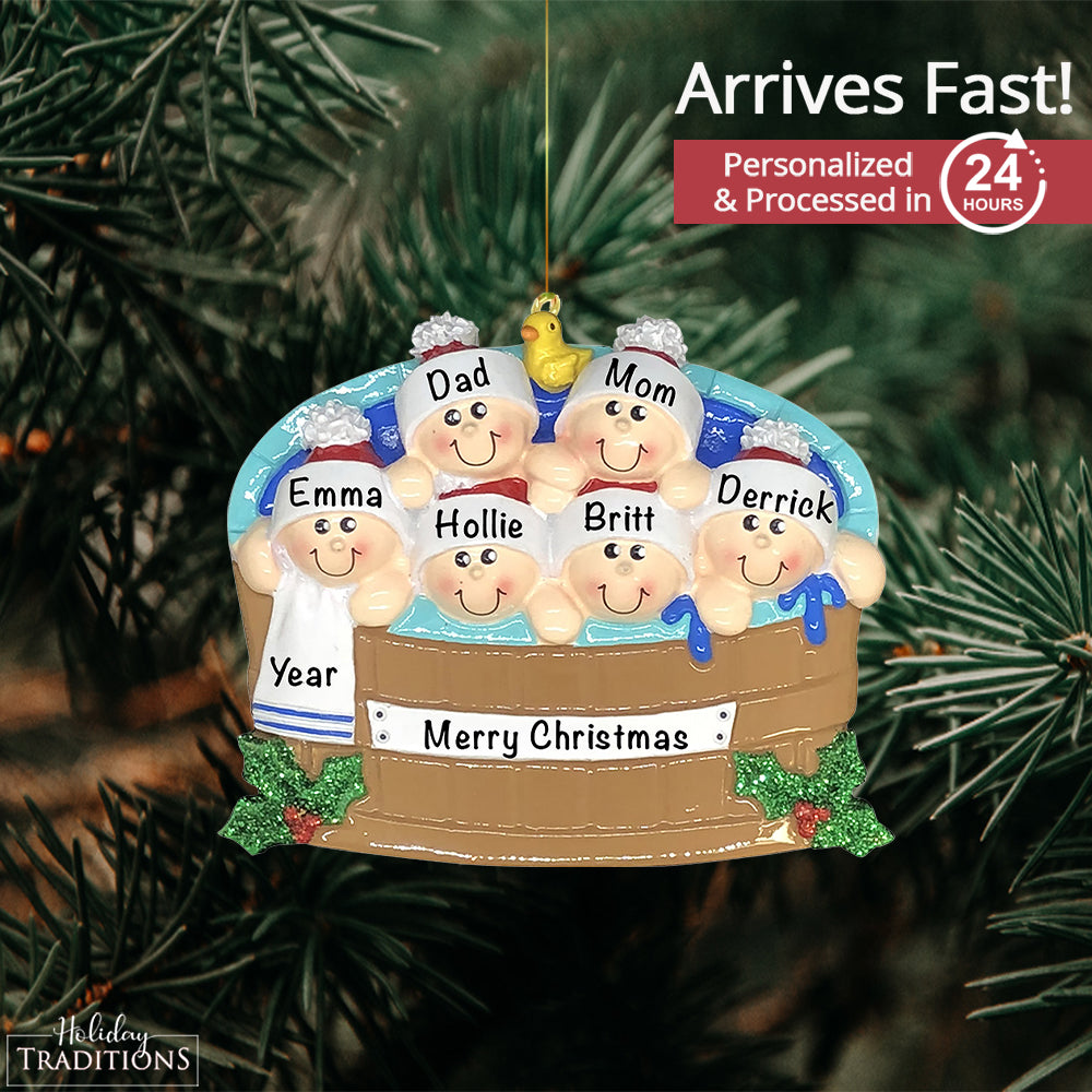 Hot Tub Family of 6 Christmas Ornament