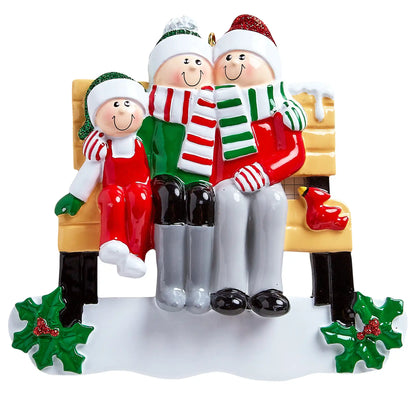 Park Bench Family of 3 Christmas Ornament