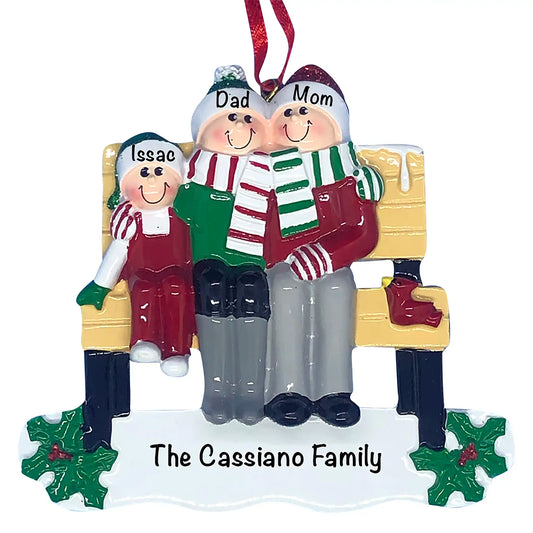 Park Bench Family of 3 Christmas Ornament