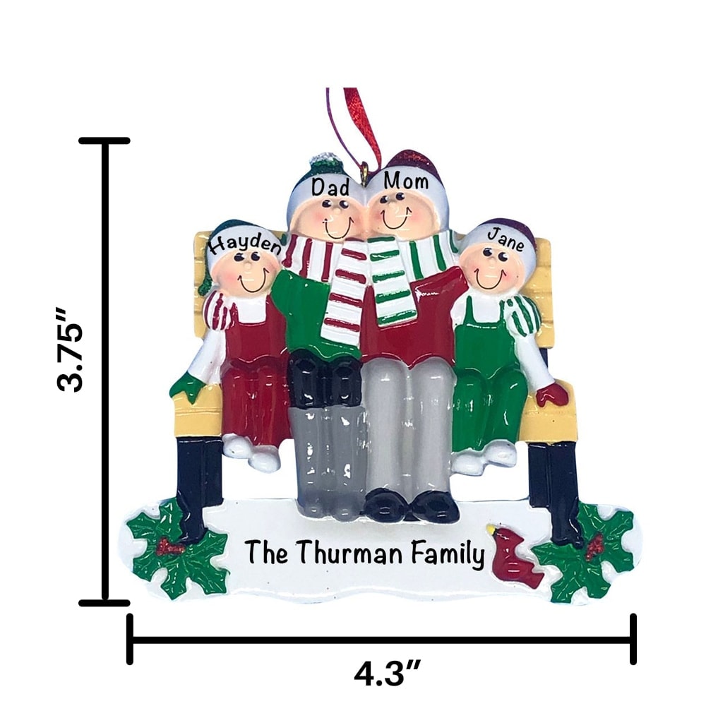 1609-4 Park Bench Family of 4 Personalized Christmas Ornament