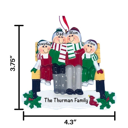 1609-4 Park Bench Family of 4 Personalized Christmas Ornament