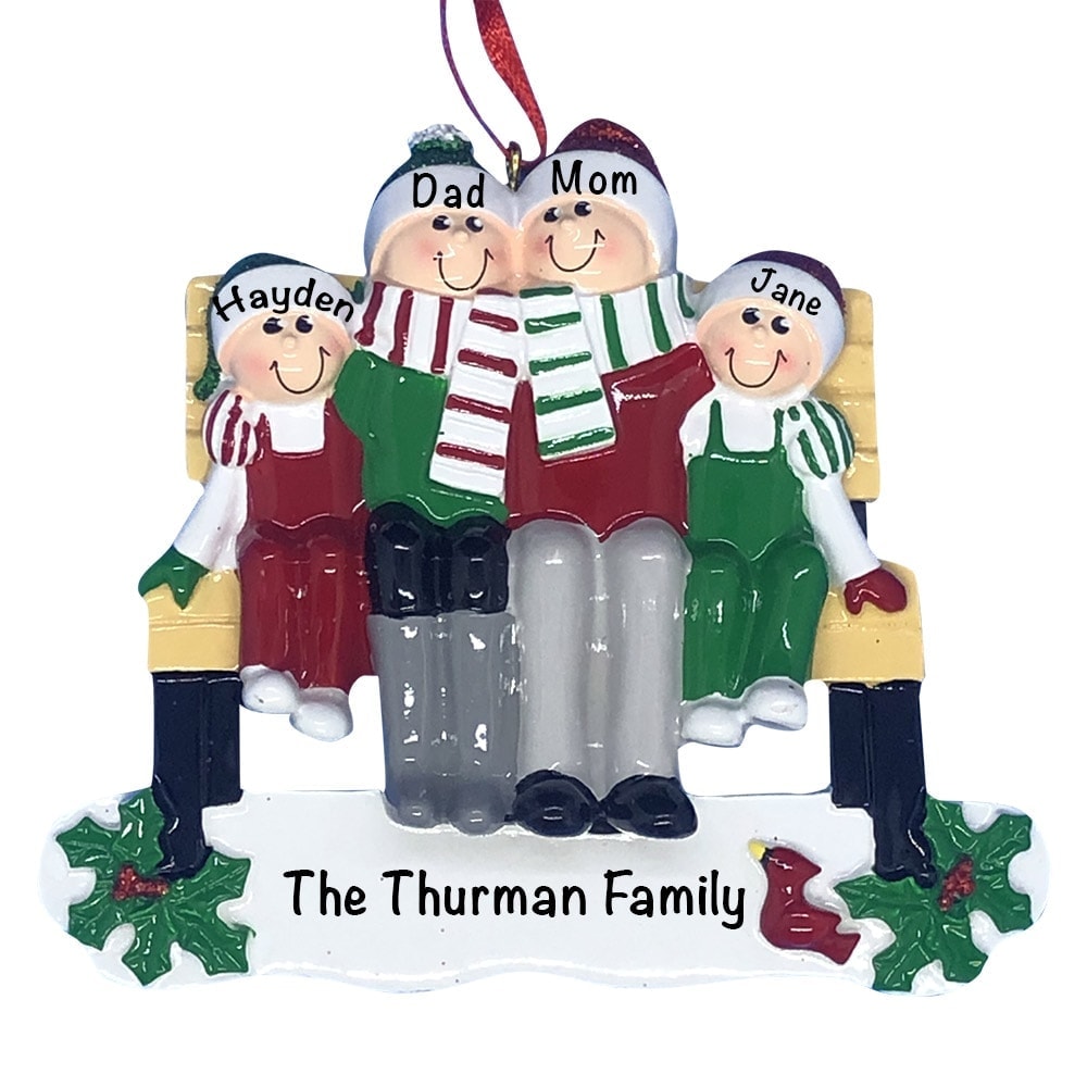 1609-4 Park Bench Family of 4 Personalized Christmas Ornament