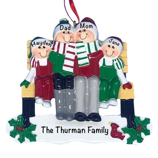 1609-4 Park Bench Family of 4 Personalized Christmas Ornament