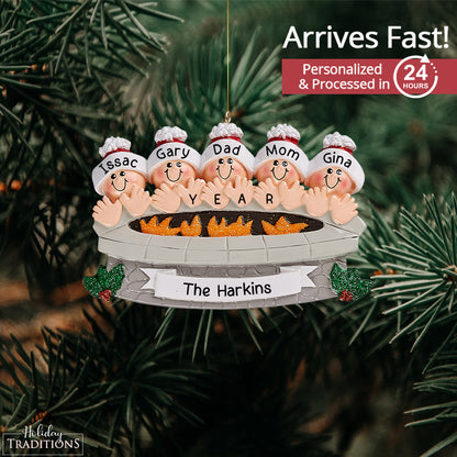 Fire Pit Family of 5 Christmas Ornament