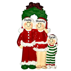 Personalized Christmas Pajama Family of 3 Christmas Ornament