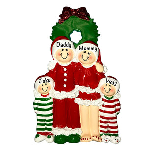 Personalized Christmas Pajama Family of 4 Ornament