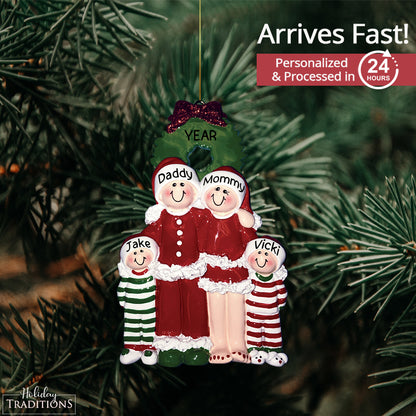 Christmas Pajama Family of 4 Ornament