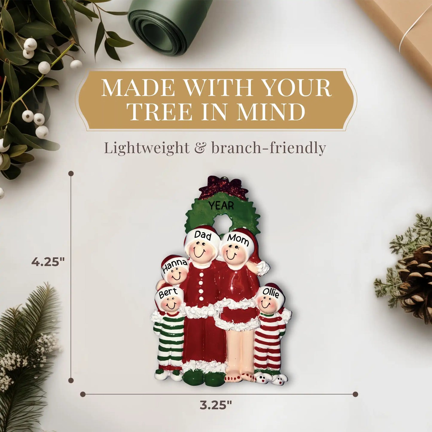 Christmas Pajama Family of 5 Christmas Ornament