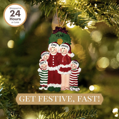 Christmas Pajama Family of 5 Christmas Ornament