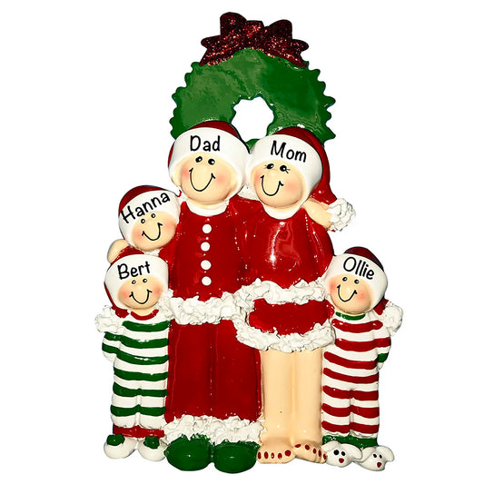 Christmas Pajama Family of 5 Christmas Ornament