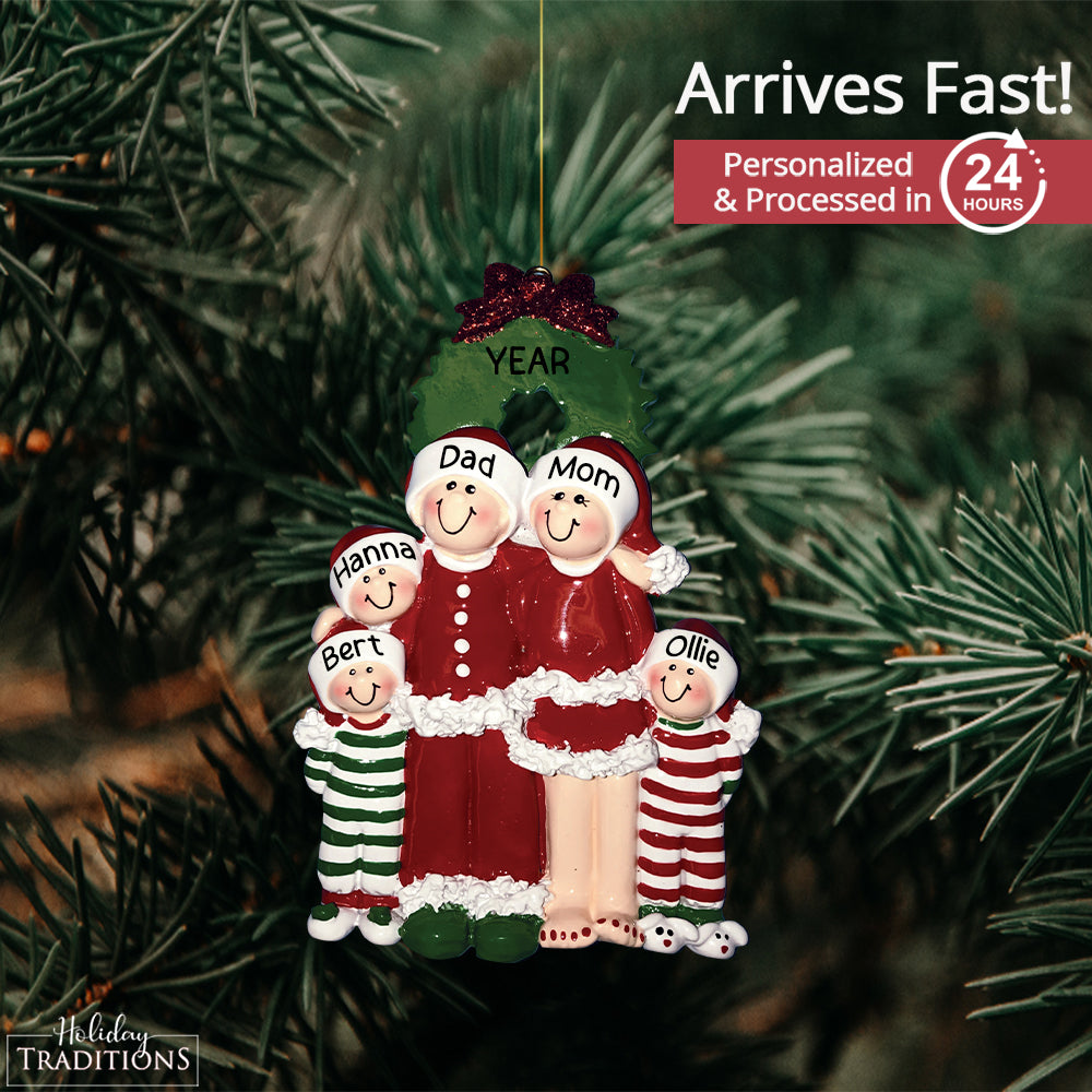 Christmas Pajama Family of 5 Christmas Ornament