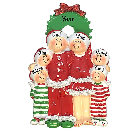 Christmas Pajama Family of 6 Christmas Ornament