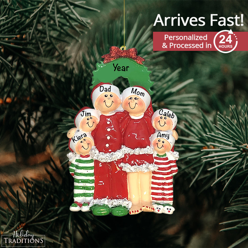 Christmas Pajama Family of 6 Christmas Ornament