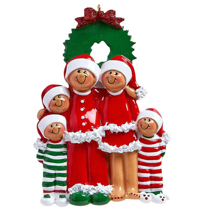 Ethnic Family of 5 Christmas Ornament