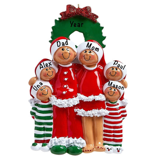 Christmas Eve Ethnic Family of 6 Personalized Ornament