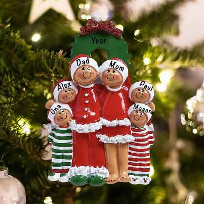 1611E-6 Personalized Christmas Eve Ethnic Family of 6 Christmas Ornament