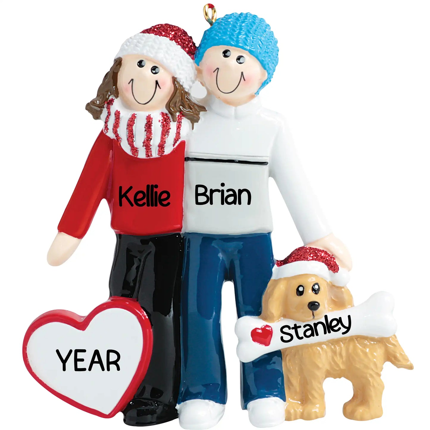 Winter Couple with Dog Christmas Ornament