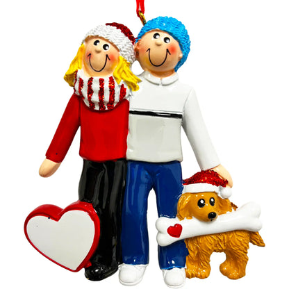 Couple with Dog Christmas Ornament - Blonde