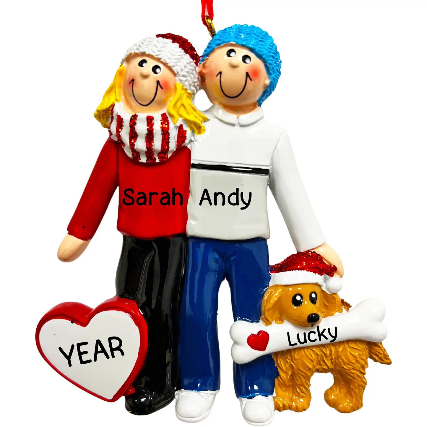 Couple with Dog Christmas Ornament - Blonde