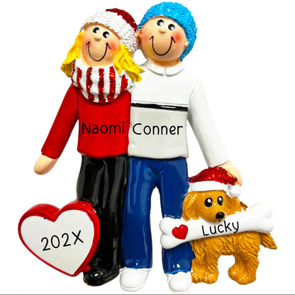 Adorno personalizado de pareja con perro - Rubio