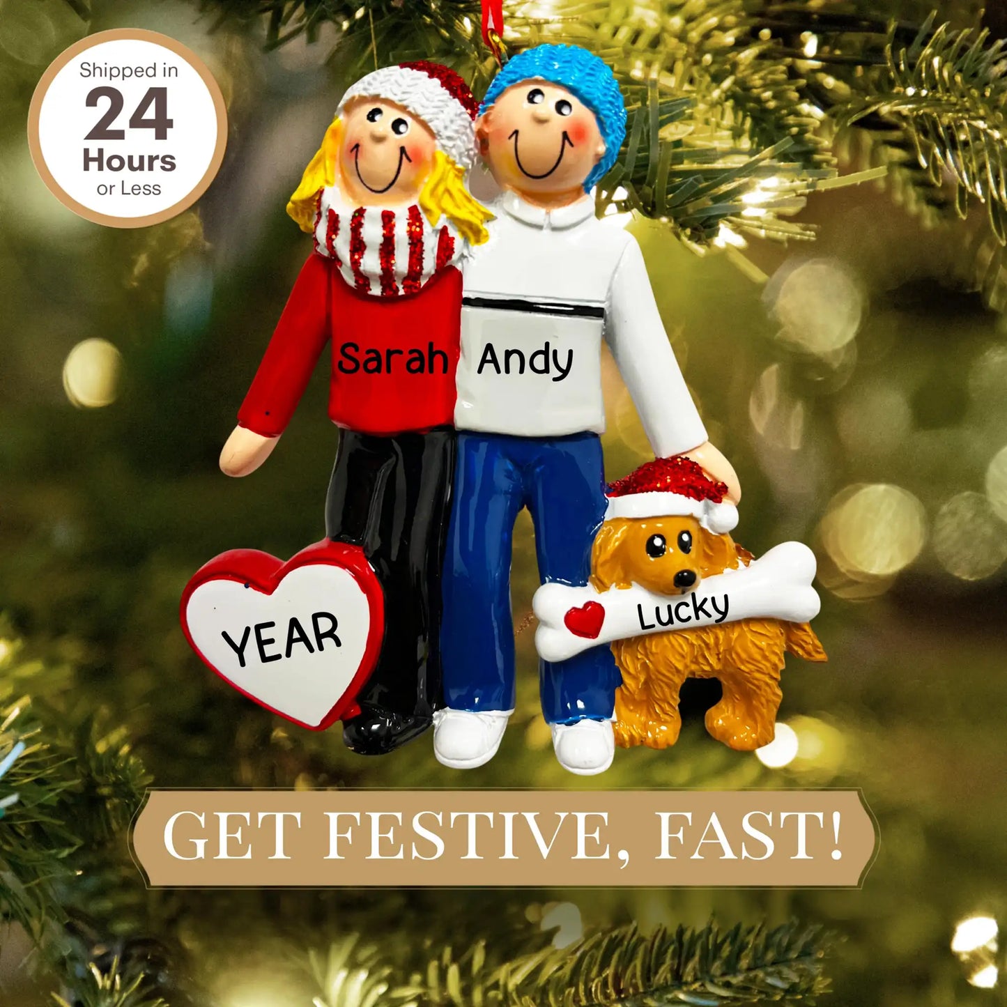 Adorno personalizado de pareja con perro - Rubio