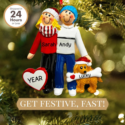 Adorno personalizado de pareja con perro - Rubio