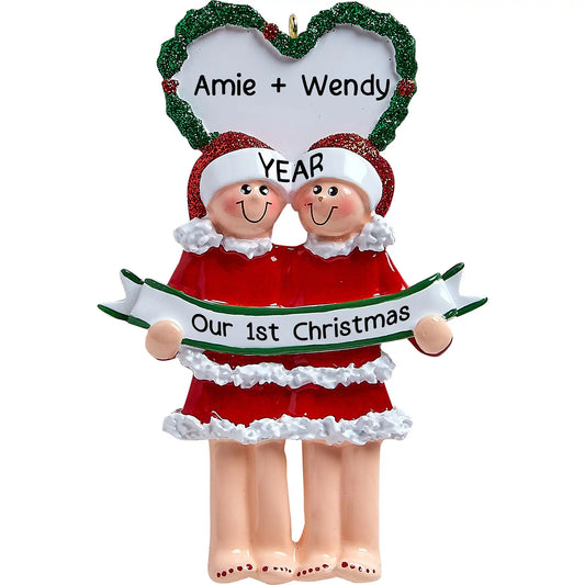 Lesbian Couple PJs Christmas Ornament