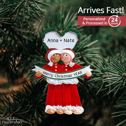 Interracial Couple PJs Christmas Ornament