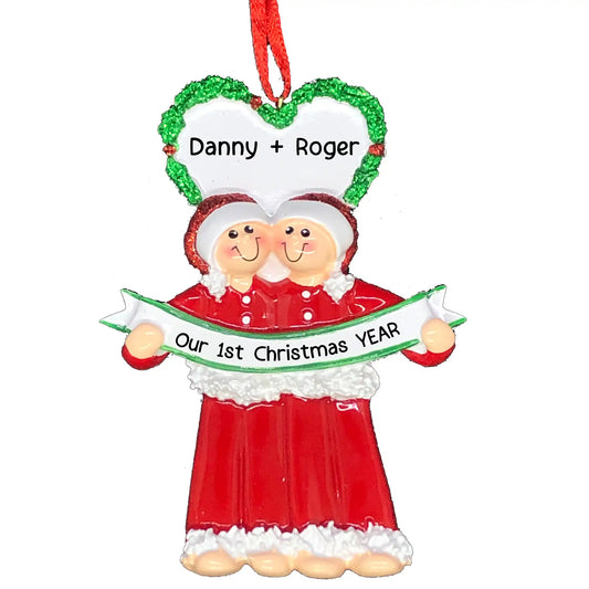 Gay Male Couple PJs Christmas Ornament