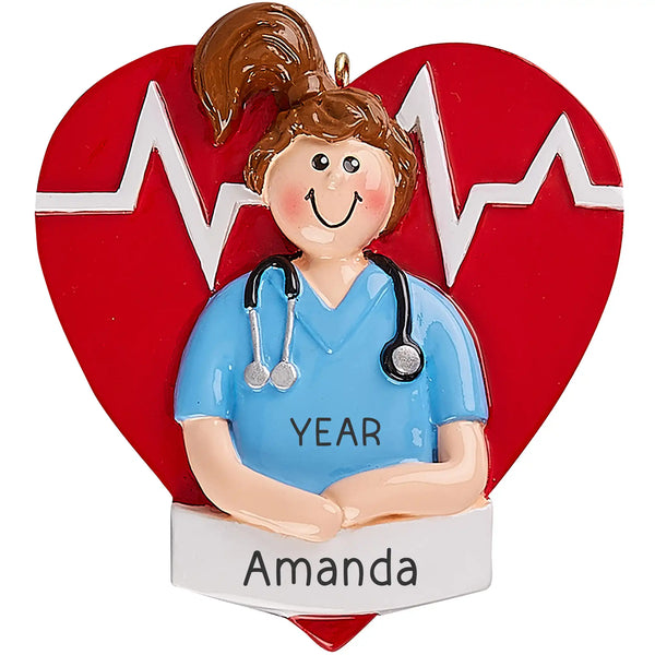 Nurse Personalized Ornament - Red Heart