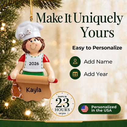 Make it yours: add name and year to the personalized baking christmas ornament
