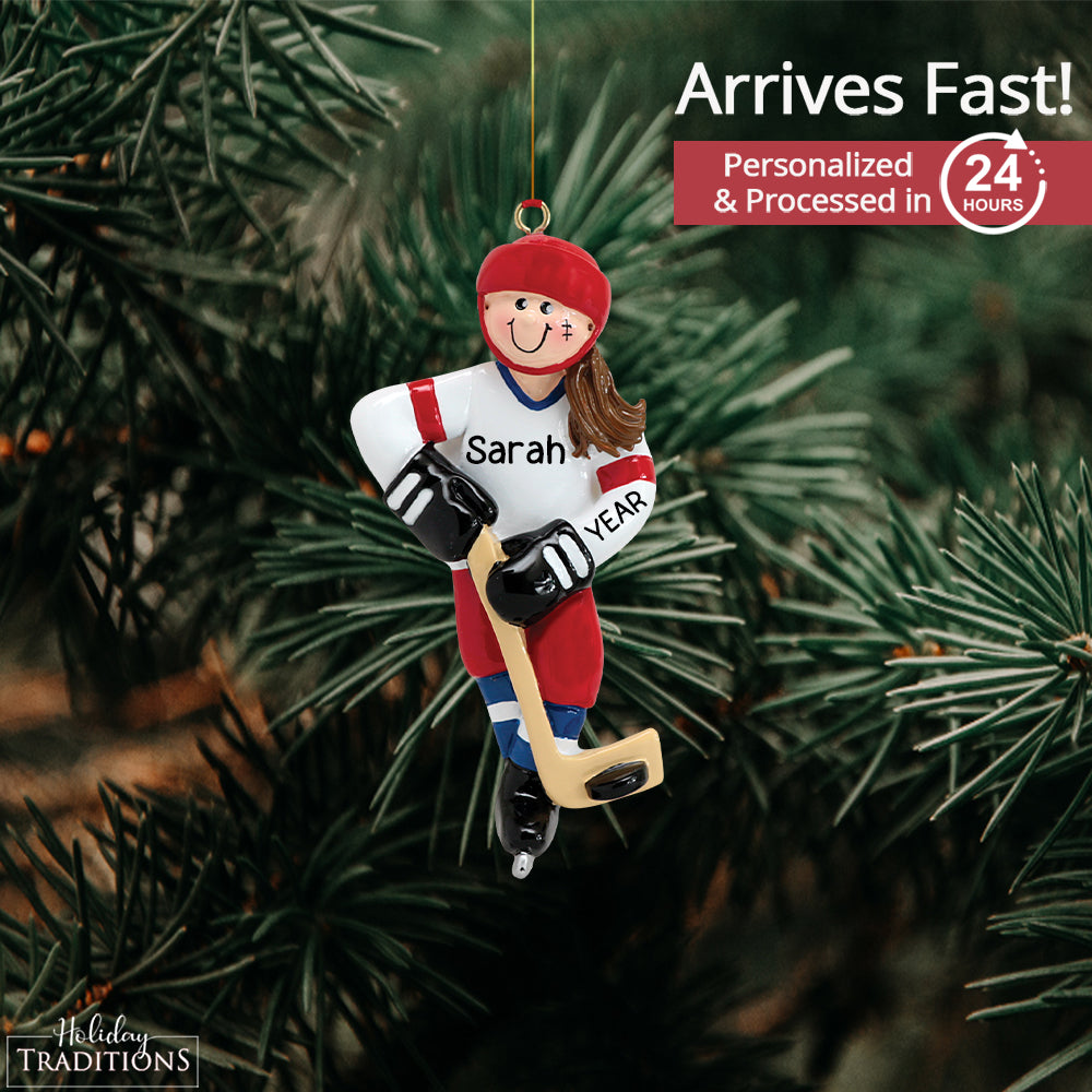 Ice Hockey Girl Christmas Ornament